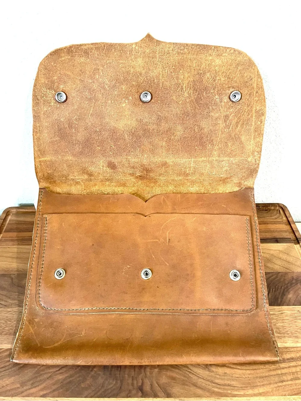 Brown Distressed Leather Clutch Bag Envelope Western Boho Minimalist Purse Case